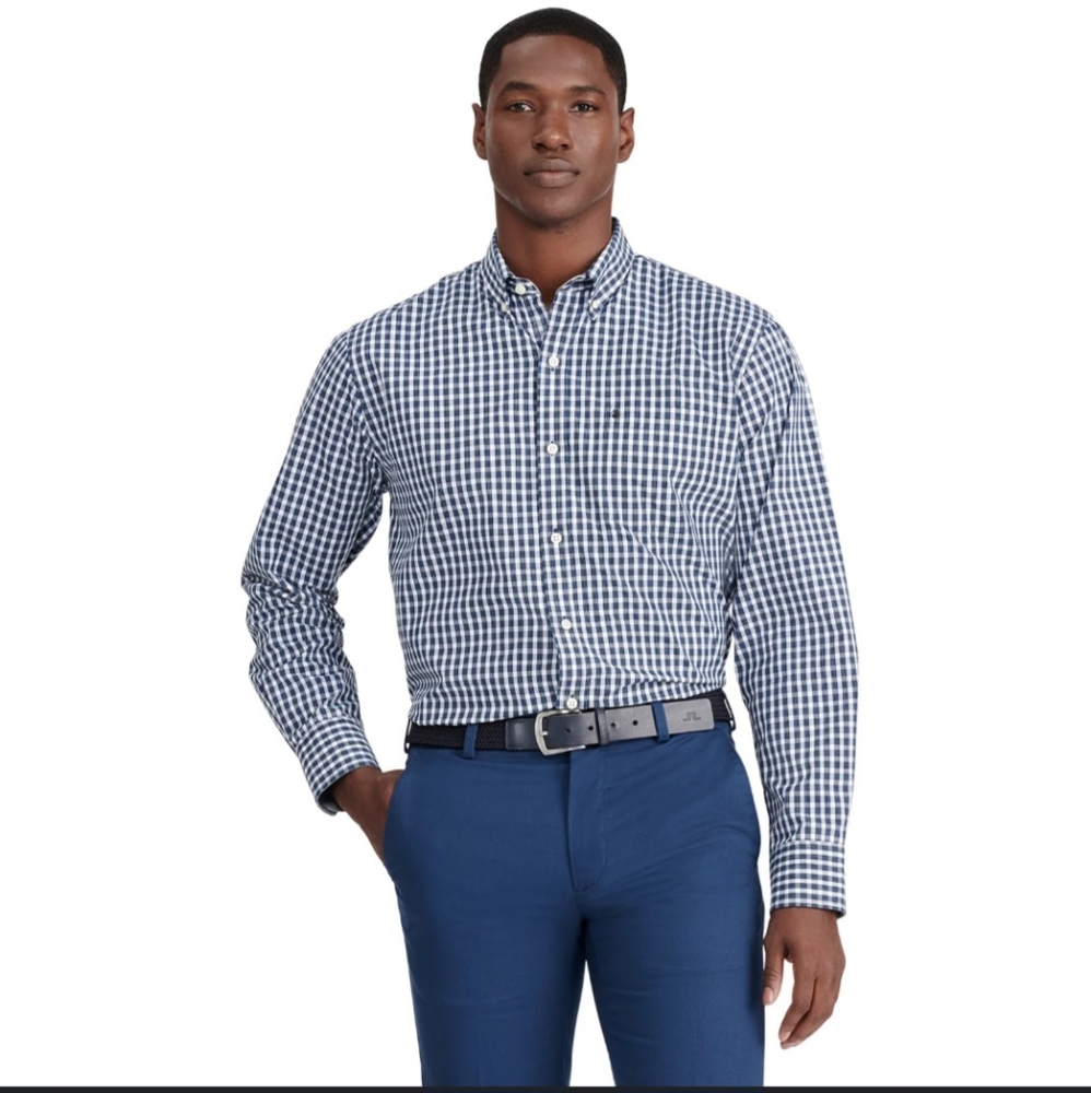 IZOD ADVANTAGE PERFORMANCE PLAID BUTTON DOWN SHIRT SIZE SMALL
